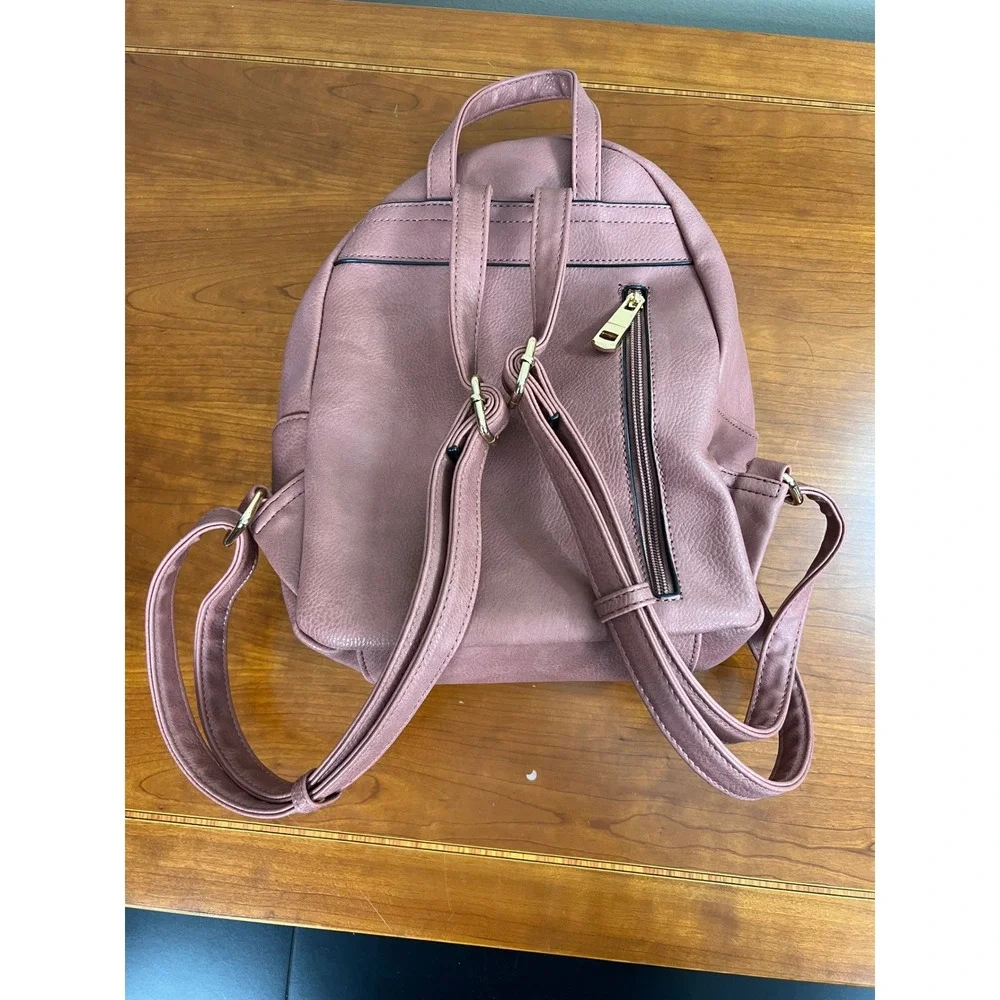 Mauve Pink Vegan Leather Mini Backpack Gold Hardware Animal Print Lining Small